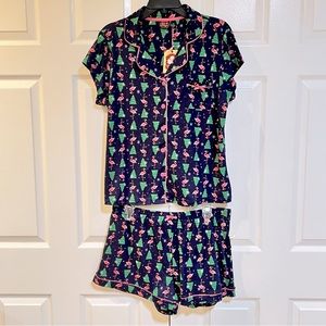 Winter /Holiday Flamingo Shorty PJ SET-Jersey Knit-Sz L-by Santa’s Treasures